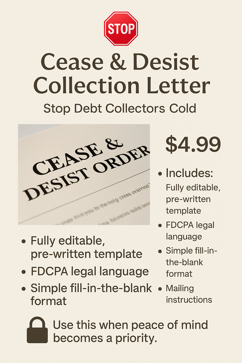 π Cease & Desist Collection Letter β Stop Debt Collectors Cold